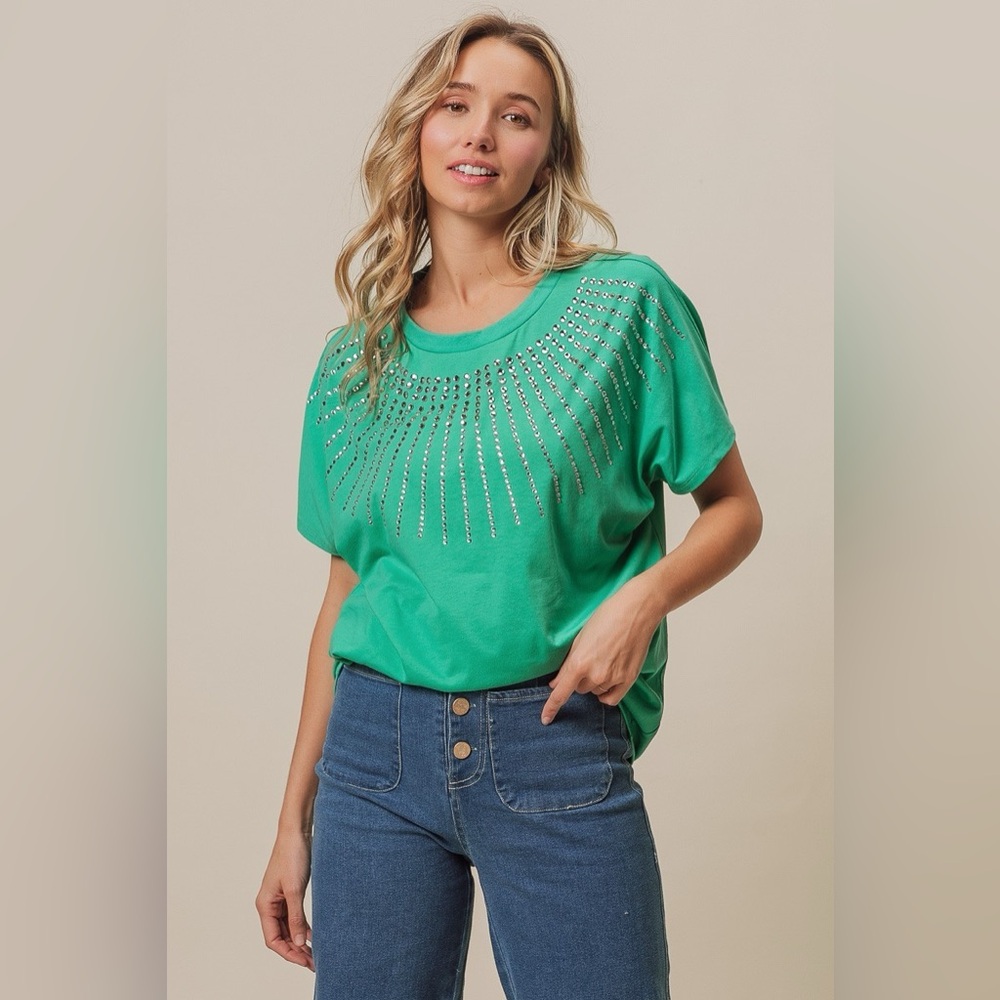 BiBi Rhinestone Beaded Short Sleeve Top - Picture 9 of 12